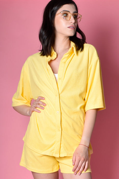 Life Of Leisure Terry Oversized Collar Top - Daffodil