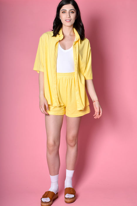 Life Of Leisure Terry Oversized Collar Top - Daffodil