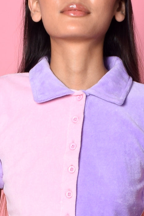 Pink & Lilac Velour Split Mini Shirt by Daisy Street