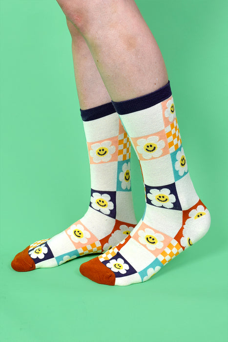 Happy Checkered Daisy Socks