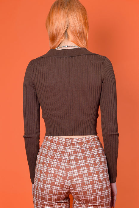 Extra Credit Ribbed Collar Sweater - Coffee