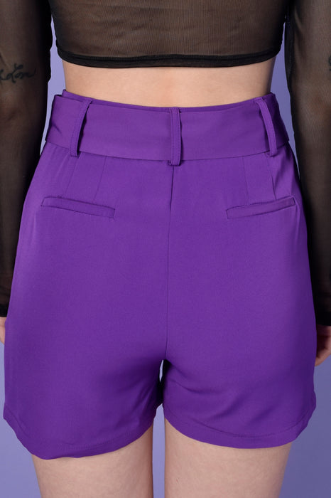 Francesca Belted Pleat Shorts - Ultra Violet
