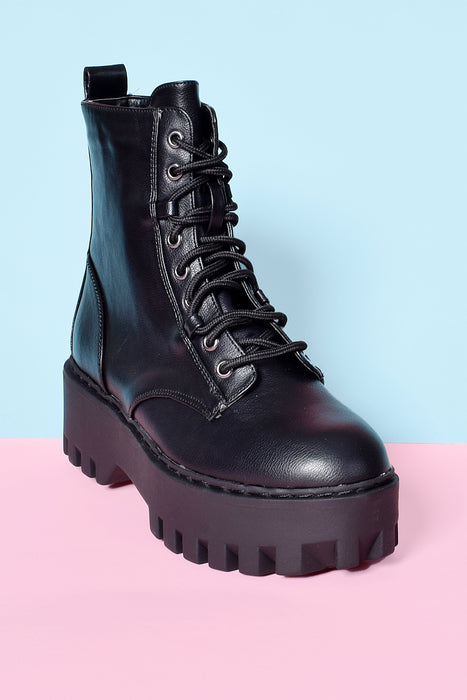 As If Platform Tie Up Boots - Black