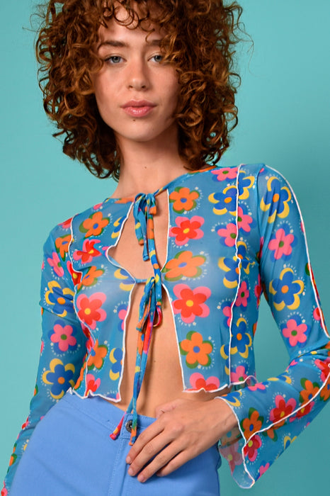 Floral Fun Tie Front Mesh Top by Daisy Street