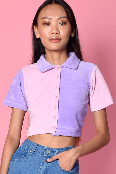 Pink & Lilac Velour Split Mini Shirt by Daisy Street