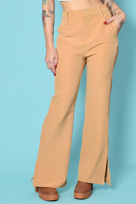 Show Me Love Wide Leg Belted Trousers - Khaki