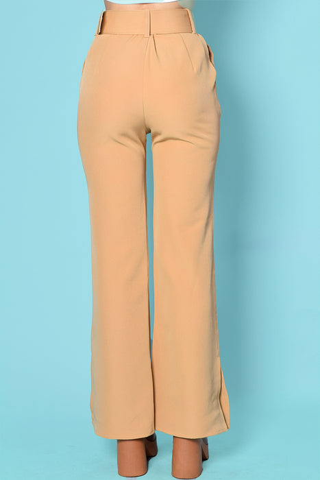 Show Me Love Wide Leg Belted Trousers - Khaki