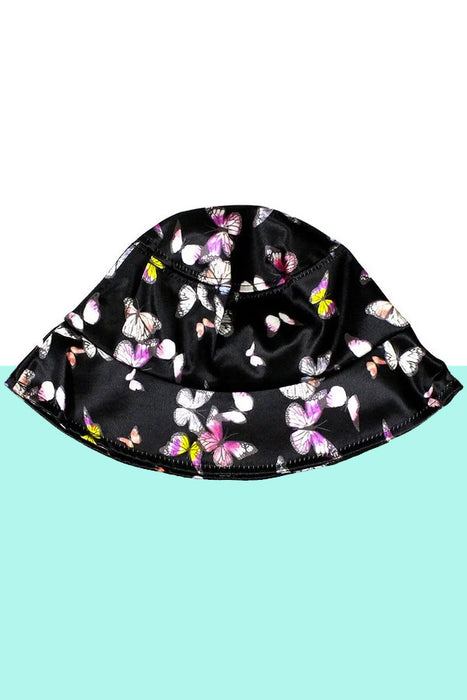 Butterflies Black Satin Bucket Hat