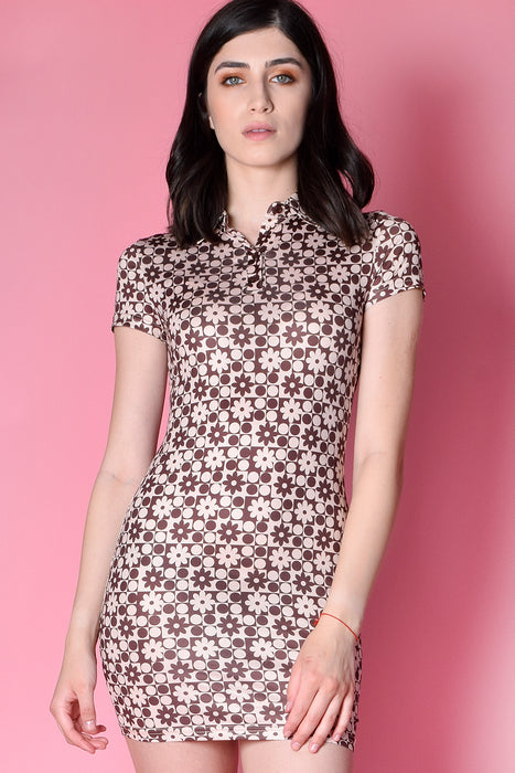 Penny Floral Print Collared Dress - Cocoa