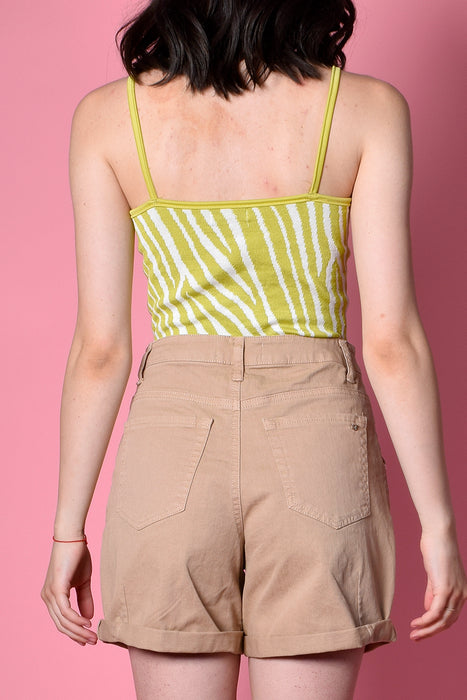 Lisette High Rise Pleat Detail Denim Shorts - Khaki