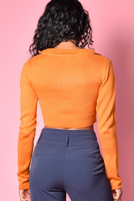 Recess Bell Argyle Collared Cropped Sweater - Tangerine