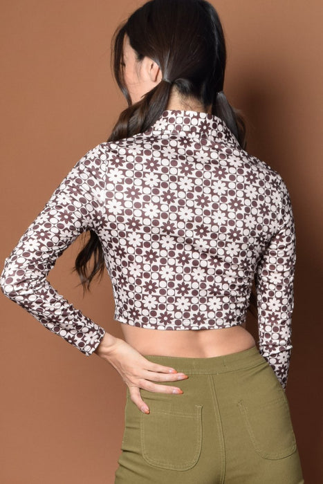 Penny Floral Print Collared Button Up Blouse - Cocoa