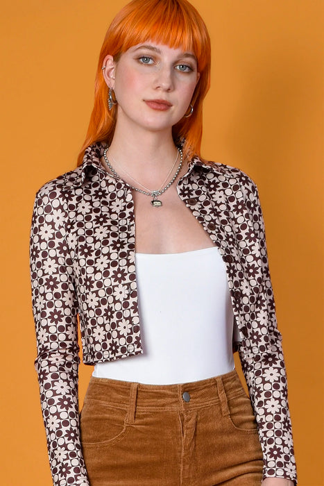 Penny Floral Print Collared Button Up Blouse - Cocoa