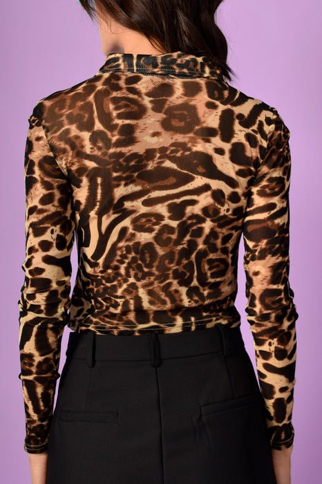 Wild Thing Leopard Mesh Button Up
