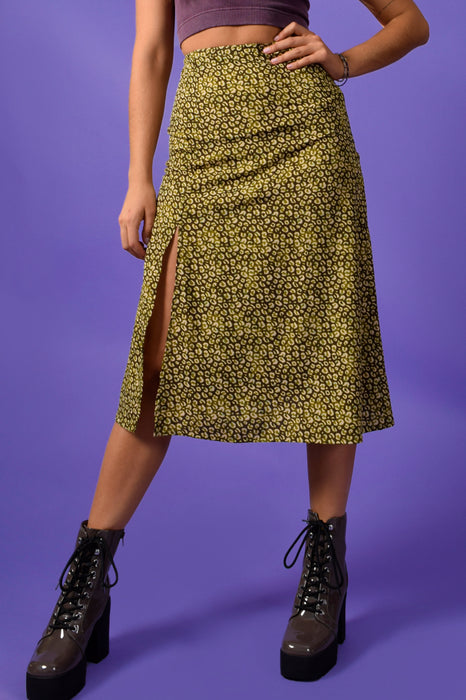 Leonid Grungy Leopard Print Midi Skirt