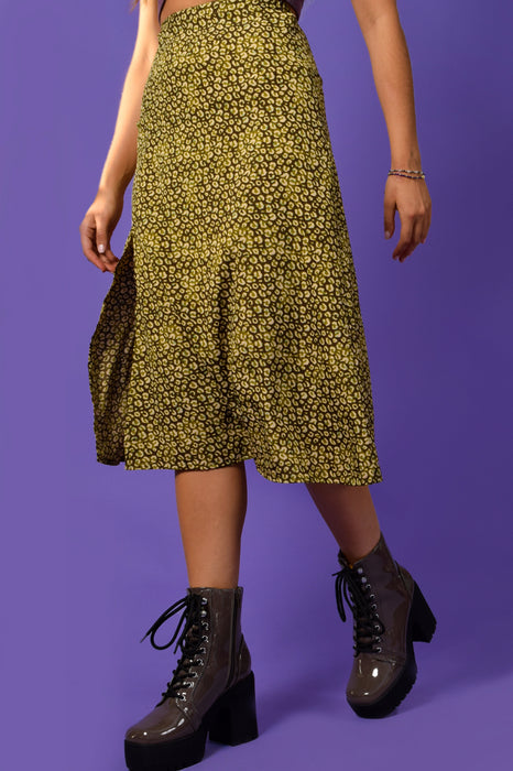 Leonid Grungy Leopard Print Midi Skirt