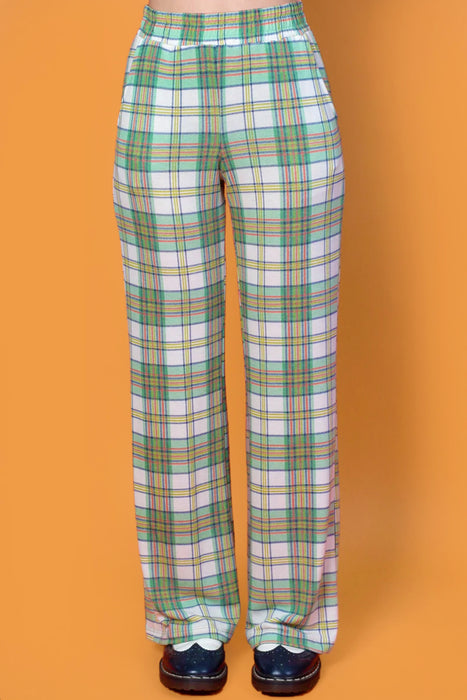 Only Wanna Be With You Plaid Wide Leg Trouser - Sage