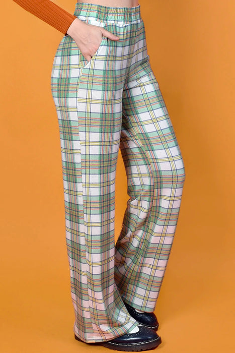 Only Wanna Be With You Plaid Wide Leg Trouser - Sage