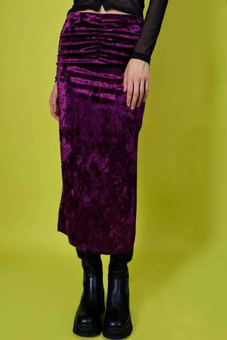 Venla Velvet Rouched Midi Skirt - Plum